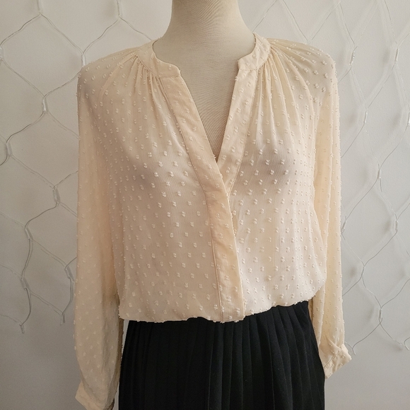 Zara Swiss Dot Button Down Blouse • Cream • Size Small - Picture 1 of 7